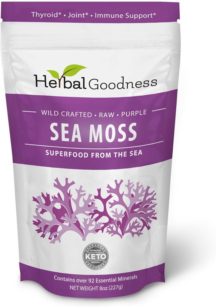 Herbal Goodness Sea Moss Gel Chondrus Crispus St Lucia Sea Moss Suplemento 8oz Púrpura - Digestión saludable, mejora de la piel y la salud del cabello, regula la función tiroidea, soporte inmunológico