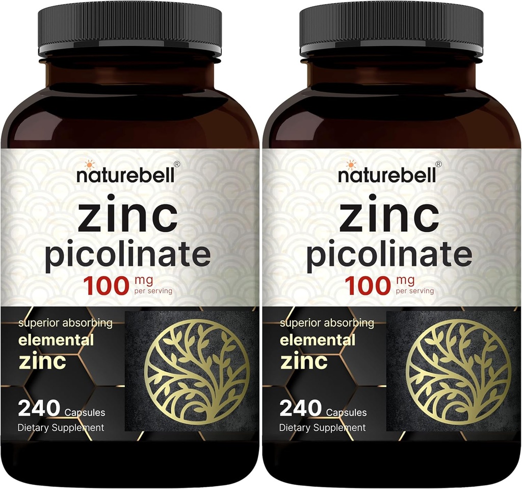 2 Pack Maximum Strength Zinc 100mg, Zinc Picolinate Suplemento, 480 cápsulas, vitamina Zinc y vitaminas inmunitarias para la función de la enzima y soporte de inmuno, no transgénico y fabricado en EE.UU.