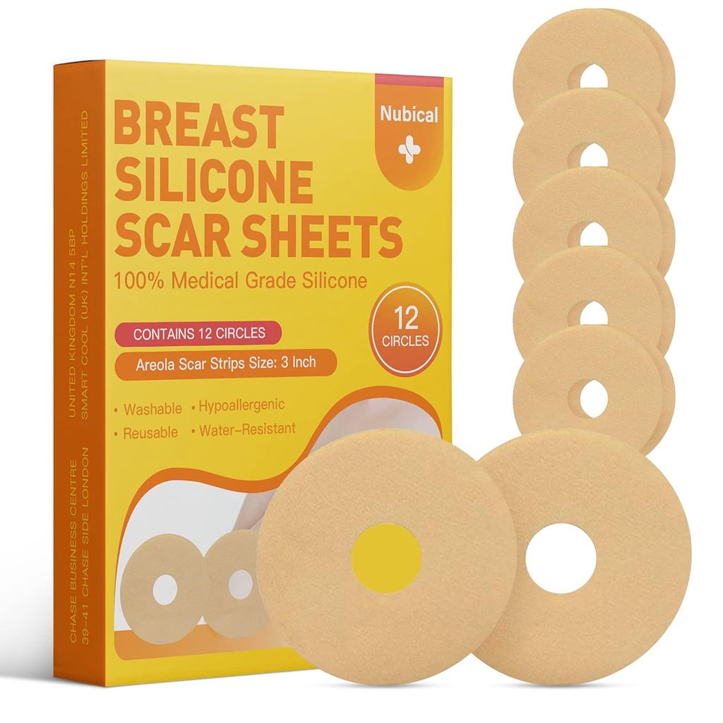 Hojas de cicatrices de silicona para el tratamiento de las cicatrices 12 - Hojas de eliminación de cicatrices médicas - Hoja de silicona Cirugía de postes de pecho Suministros para el tratamiento de las cicatrices - Círculos de aureola (3 IN)