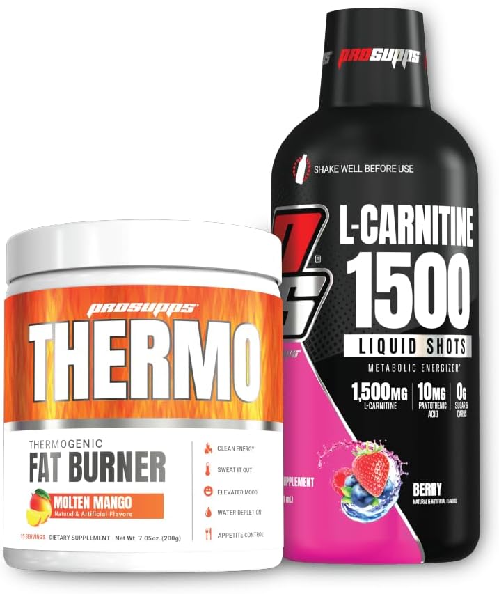 PROSUPPS Thermo Fat Burning Thermogenic Powder Molten Mango y 1500 L-Carnitine Berry - Gestión de Peso y Pre Workout - Energía, Mood, Control de Appetite
