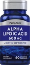 Piping Rock Alpha Lipoic Acid 600mg ANTE ALA con Biotin Optimizer TEN 60 cápsulas ANTE NO GMO, Gluten Suplemento gratuito