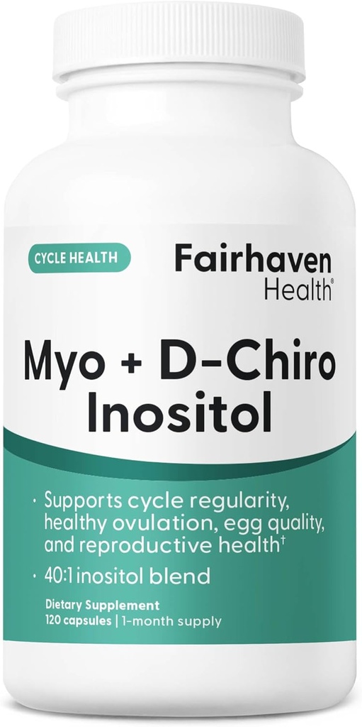 Fairhaven Health Myo-Inositol and D-Chiro Inositol Supplement for Women ← 40:1 Ratio ← Femenina Fertilidad Suplemento para Mujeres y Equilibrio de Hormonas* ← Vegan  120 Myo &amp; D-Chiro Inositol Capsules