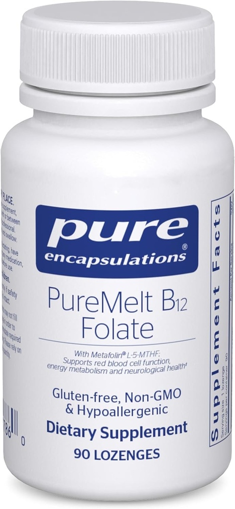 PureMelt B12 Folate - Active B Vitamin with L-5-MTHF - Metabolism Support > Red Blood Cell Function* - Non-GMO & Vegan - 90 Lozenges