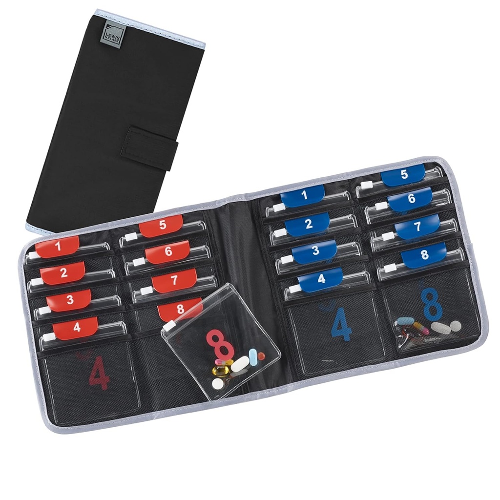 Lewis N. Clark Travel Pill Organizer ← Para las vitaminas, medicamentos, recetas, o almacenamiento de medicina Silencio AM/PM Color Coded ← Ranura Slimline Pouch ← Black