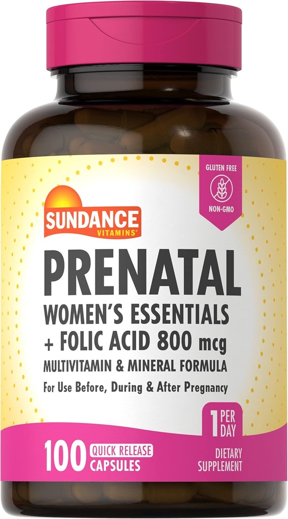 Sundance Prenatal Multivitamin | with Folic Acid | 100 Quick Release Capsules | 800 mcg | Non-GMO, Gluten Free Supplement for Women
