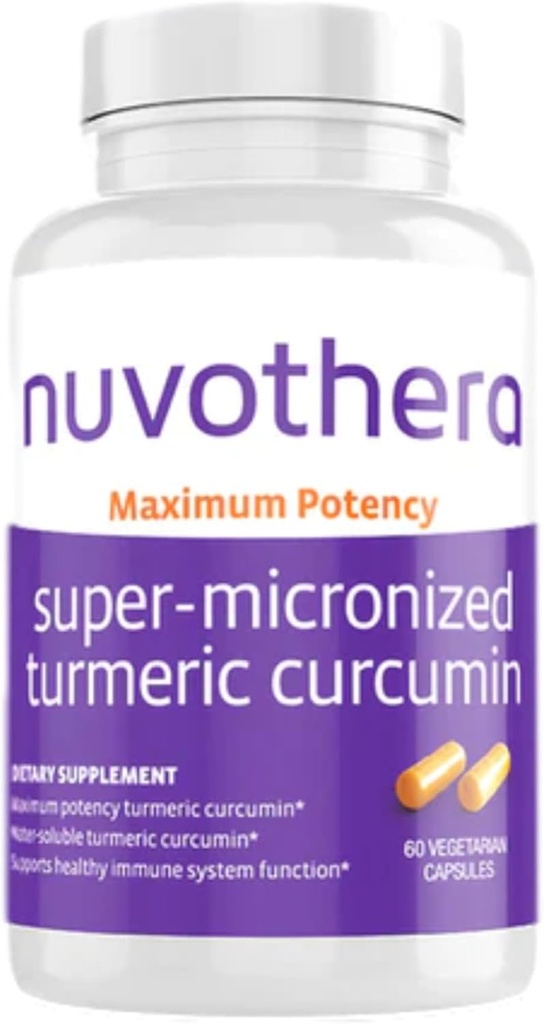 Nuvothera Super-Micronized Turmeric Curcumin Capsules 1-Month Supply Rapid Absorption, Whole Root, Non-GMO, Supports Joint, Skin, Gut Health & Antioxidants (60 cápsulas)
