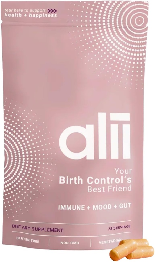 Alii, Mejor Amigo de Tu Control de Nacimientos, Suplemento para Mujeres, Alivio Proactivo de Efectos secundarios de Control de Nacimientos Hormonales, Apoyo Energía + Gut, 14 Nutrientes, 28 Servimientos