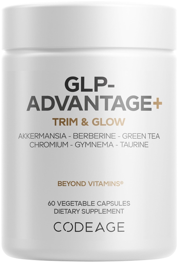 Codeage GLP-Advantage+ Supplement - Metabolic & GLP-1 Activity Support - Chromium, Berberine, Green Tea, Gymnema, Curcumin, Taurine, Resveratrol - Weight Management & Gut Health, Non-GMO - 60 cápsulas