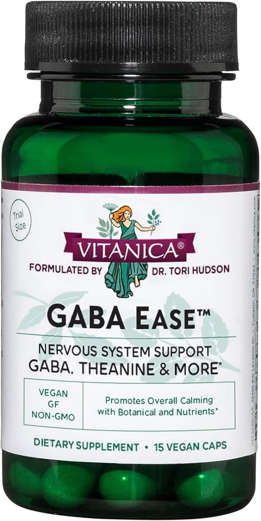 Vitanica GABA Ease - GABA &amp; L-Theanine Supplement for Calm & Relaxation Support - Women's Health Supplement with GABA, Passionflower, Hops, Skullcap & L-Theanine - Consumer Line - 15 Vegan Caps