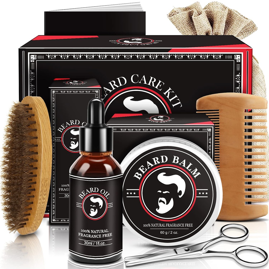 Día de los Padres Regalos de papá, Beard Kit para Hombres, Beard Crecimiento y Grooming Kit w / Beard Aceite barba Balm Beard Brush Beard Tijeras de barba, Regalos de cumpleaños para hombres marido de él Abuelo Hijo Hermano
