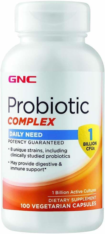 GNC Probiotic Complex Daily Need Suplemento, proporciona soporte digestivo e inmunitario, 1 billón de UF, 100 cápsulas vegetarianas, 100 servicios
