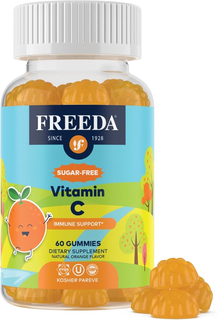 LIBERTAD Vitamina C Niños Gummies Vitamina C - Sugar gratis VIT C Gummy Chewable para adultos, adolescentes y niños - Certified Kosher, Delicious Orange Flavor, Zero Sugar Immune Support Suplemento (60 Ct)