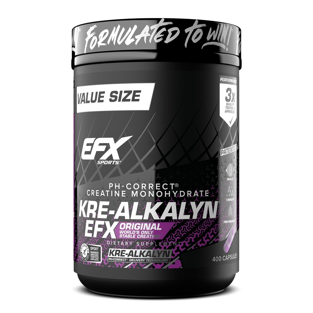 EFX Sports Kre-Alkalyn EFX ← pH Correct Creatine Monohydrate Pill Suplemento ¦ Strength, Muscle Growth & Performance Н 200 Servings, 400 Capsules