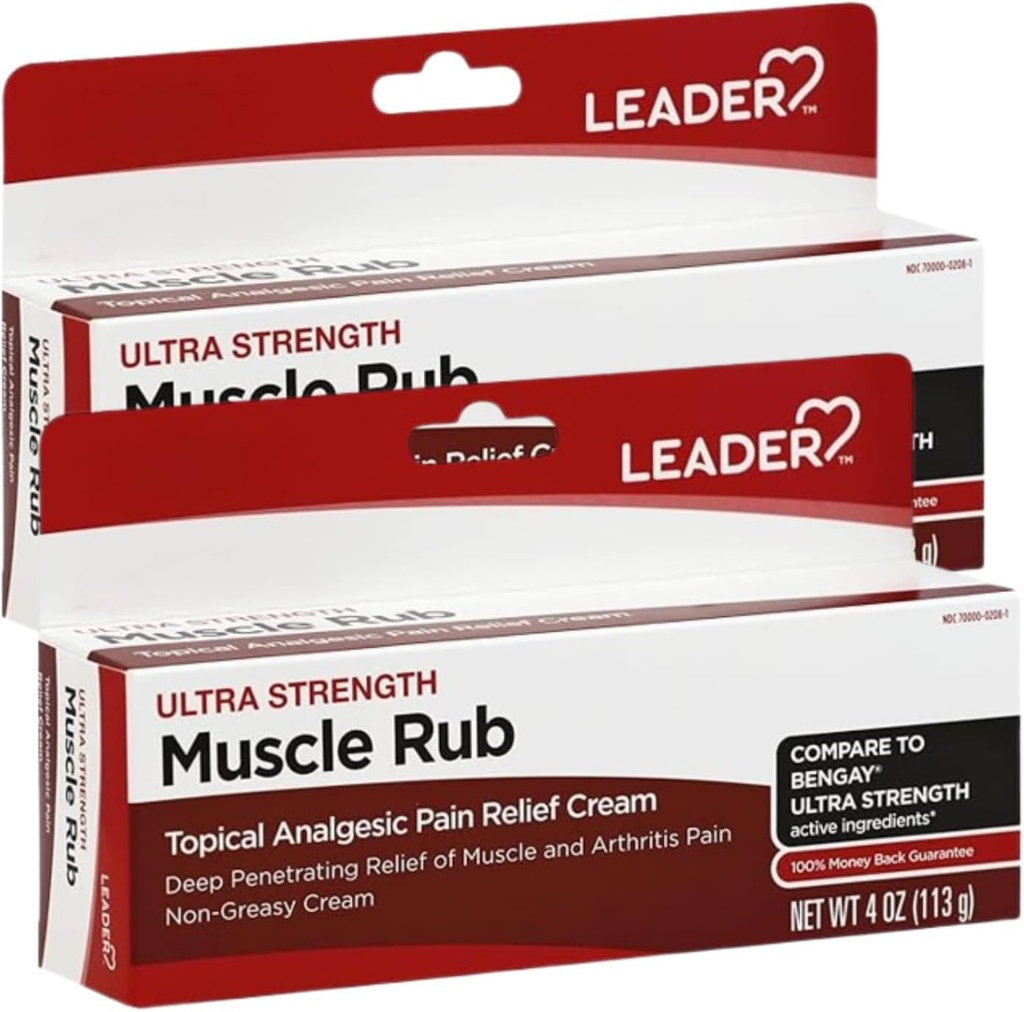 Líder Muscle Rub - Actuación rápida, Alivio de Penetrating Profundo para los músculos y las articulaciones, artritis menor y alivio de dolor de espalda, Fórmula no irritante Analgésico tópico, Camphor, Menthol &amp; Methyl Salic 2-Pack