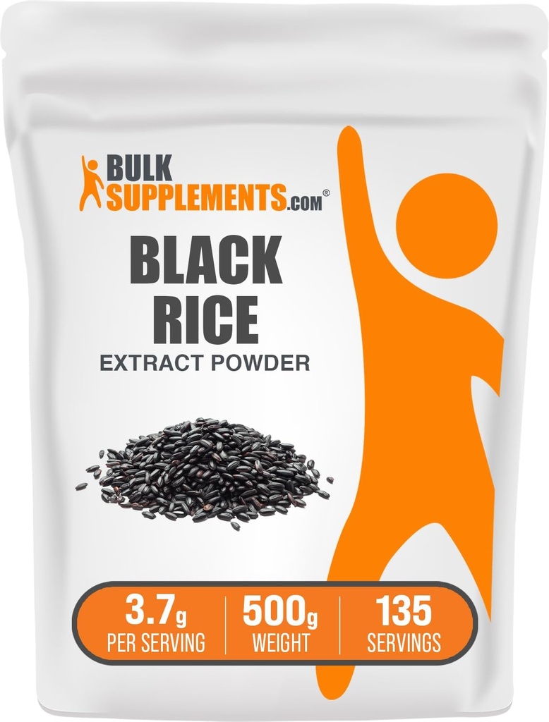 BulkSupplements.com Black Rice Extract Powder - Black Rice Powder, Gluten Free Supplement - Unflavored, 3.7g per Serving, 500g (1.1 lbs) (Pack of 1)