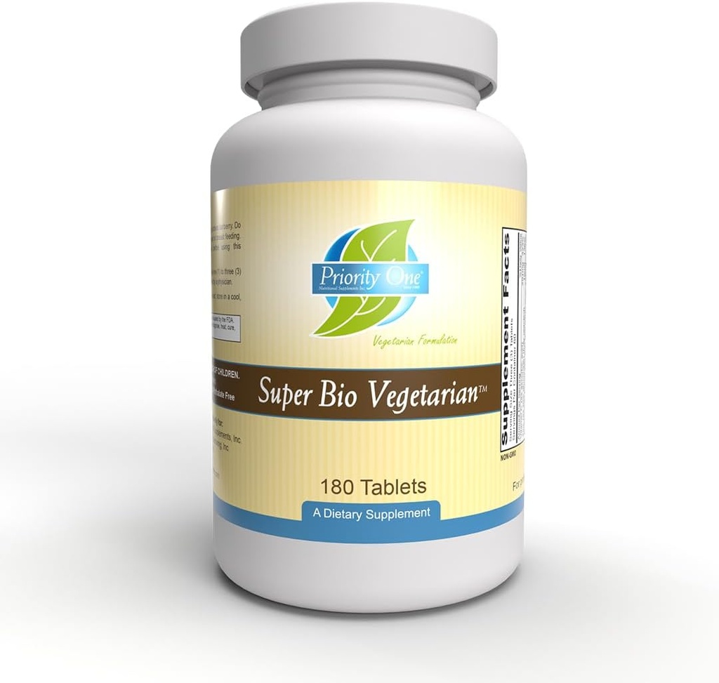Priority One Vitamins Super Bio Vegetarian 180 Tablets - Immune System Support*- Clinical Strength - Beneficios de Shiitake & Maitake Mushrooms.