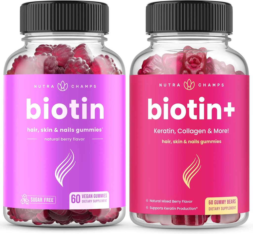 NutraChamps Complete Biotin Bundle para el cabello, piel y uñas. Biotin &amp; Biotin+