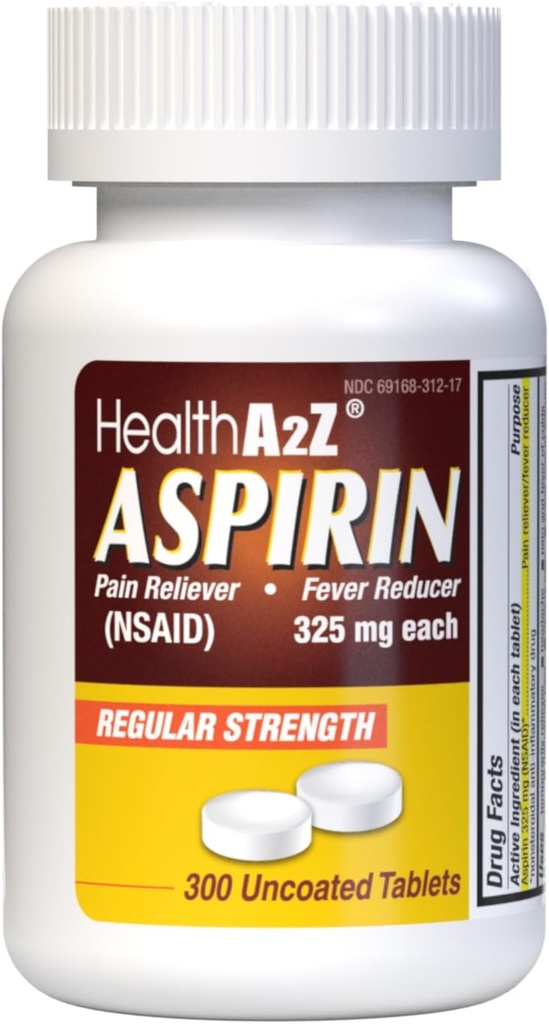 HealthA2Z® Aspirin 325mg  Tablets uncoated TENOriginal Strength TEN Pain Reliver ← Fever Reducer TEN Comparar con Bayer® Active Ingredients... (300 Condes)