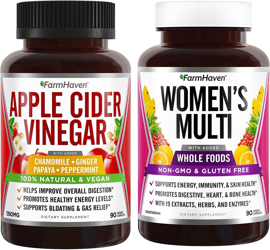 FarmHaven Apple vinagre cápsulas con jengibre y multivitamina para mujeres