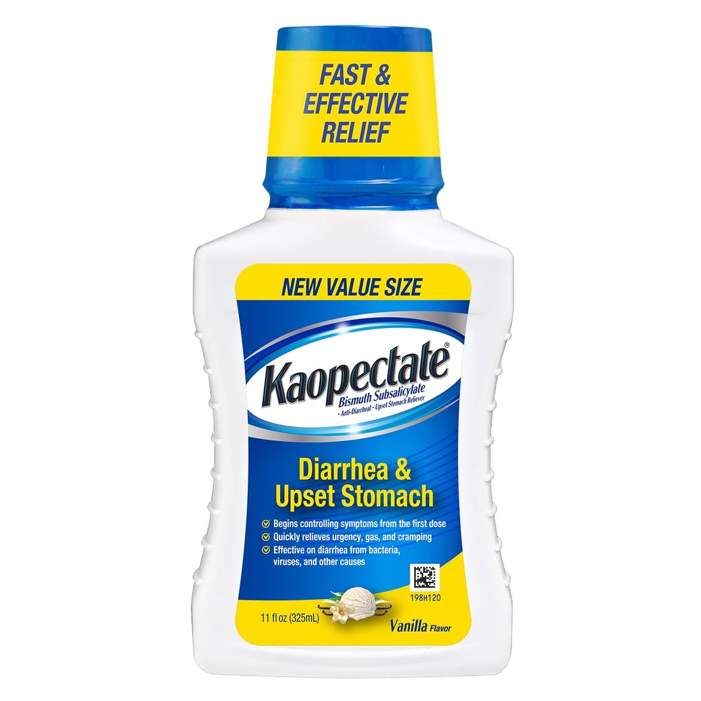 Kaopectate Vanilla Multi-Symptom - Diarrhea Medication for Adults with Bismuth Subsalicylate, Anti-Diarrhea Medicine for Stomach Relief - 11oz