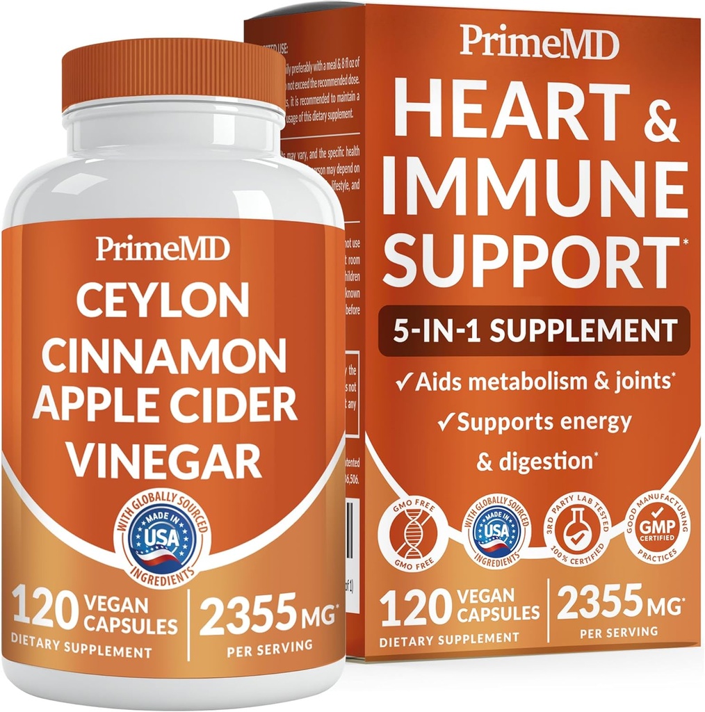5-in-1 Ceylon Cinnamon Capsules 2355mg - Ceylon Cinnamon y Apple Sider Vinegar con Turmeric, Panax Ginseng, Cinnamon y Bioperine, 120 ct