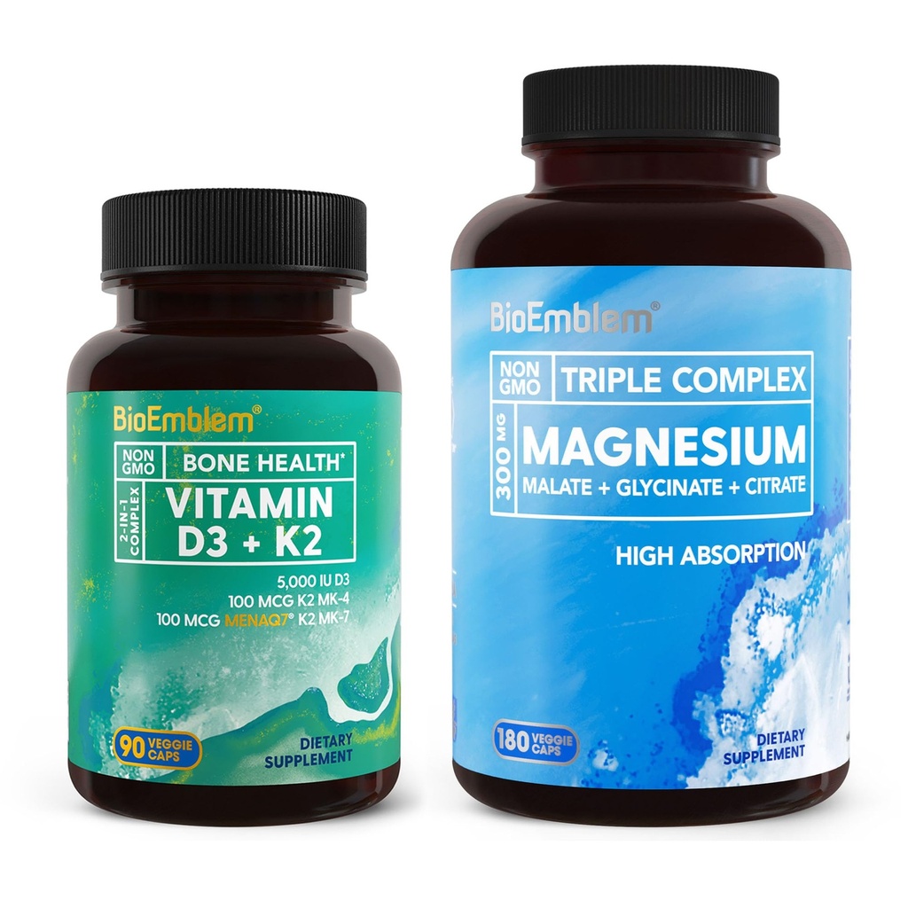 Complejo de magnesio triple BioEmblem 180 cápsulas con vitamina D3 K2 90 cápsulas