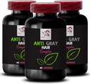 Suplemento de pelo gris - ANTI GRAY HAIR COMPLEX - Tono de pelo, Soporte de color, Pelo gris anti, preservación de color, equilibrio de tono gris, cabello lustroso, brillo visbranto, renovación de brillo de color 3Bot 180Caps