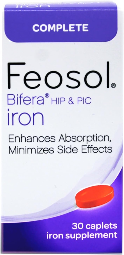 Feosol Bifera HIP & PIC Iron Suplemento, Completo - 30 Caplets, Pack de 3