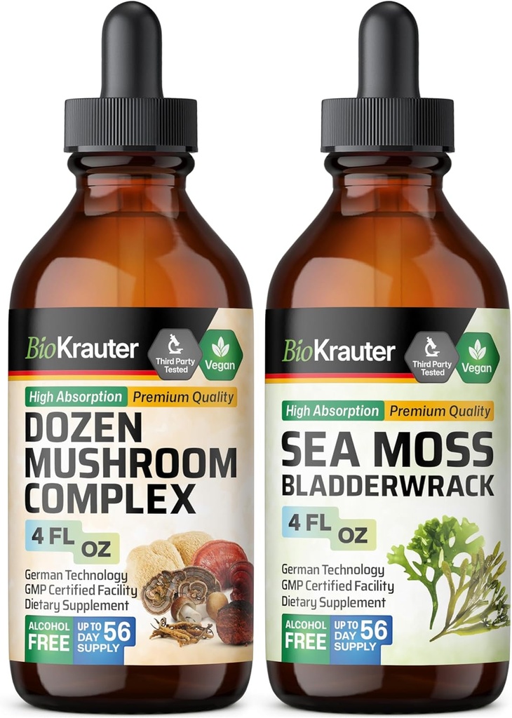 BIO KRAUTER Dozen Mushroom Tintura 4 Fl. Oz. " Sea Moss Tincture 4 Fl. Oz.