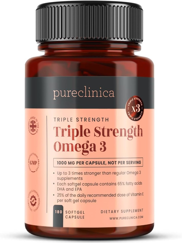 Triple fuerza Omega 3 1000mg x 180 cápsulas - 6 meses de suministro!