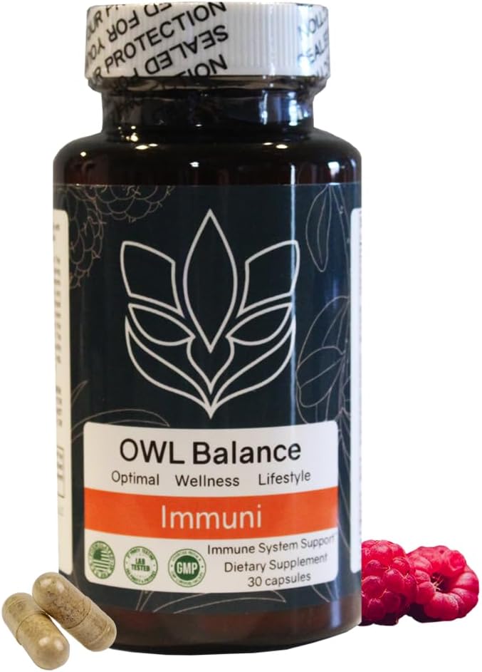 Immuni - Immune Support - Suplemento de vitamina para el alivio de la gripe frío - Sistema de inmunidad natural Booster - Vitamina C &amp; E, Polvo de frutas de arándano, hoja de té verde, hoja de oliva, y más - 30 cápsulas