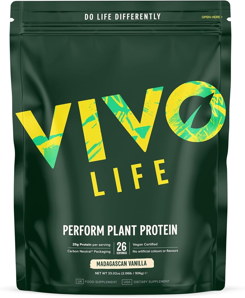 Vida de Vivo Realizar Polvo de Proteína Planta - Pea &amp; Hemp Protein Blend con BCAA (34.85 oz, Vainilla)