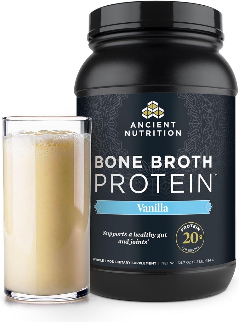 Antiguo Grass de Nutrición Fed, Bono Broth Protein Powder, 20g Protein, Hidrolyzed Collagen Peptides, Keto & Paleo Friendly, Supports Joint, Gut Health, Vanilla, 40 Servings