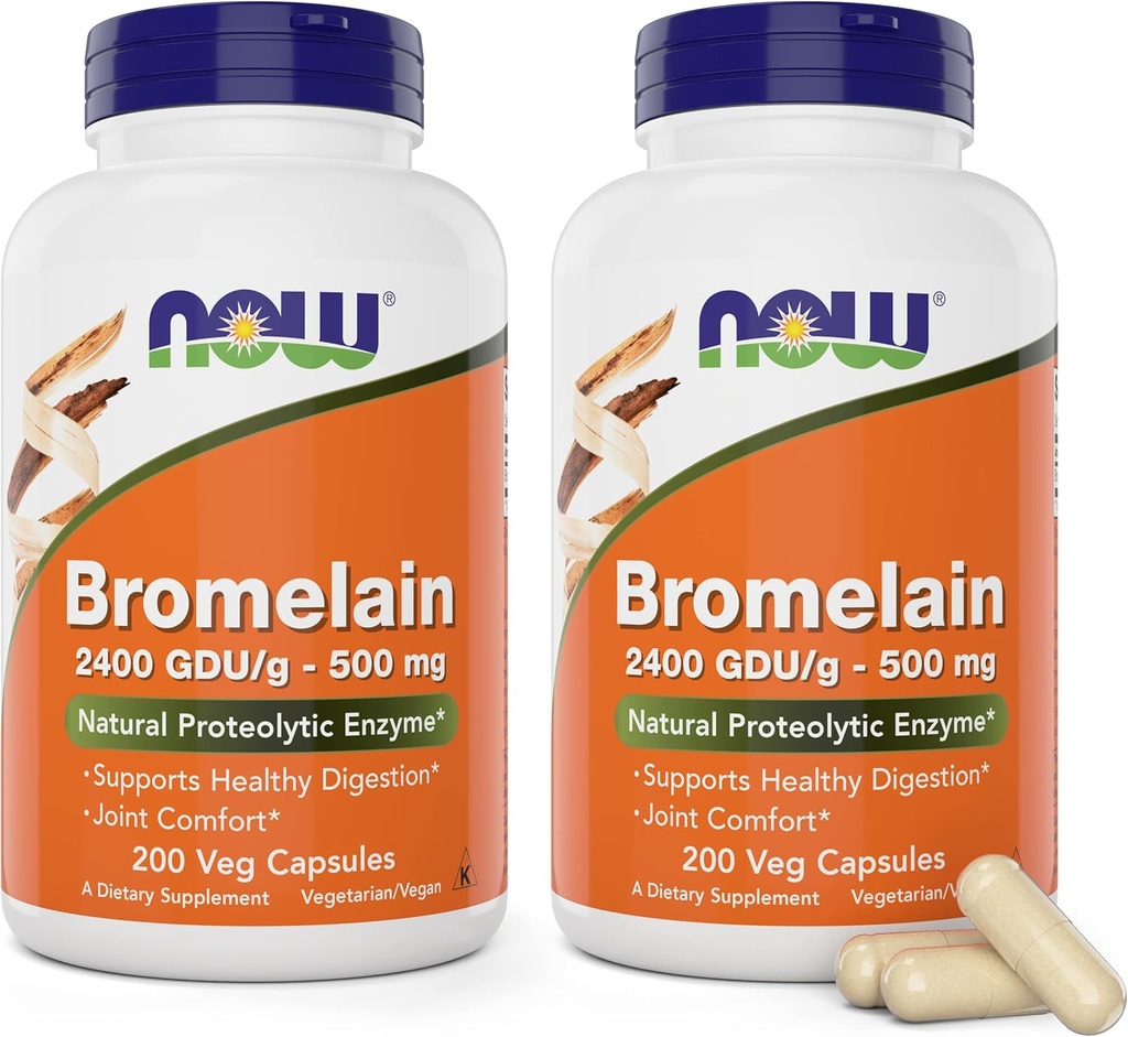 Ahora Bromelain 500 mg, 200 capsules Veg (Pack of 2) Suplemento - No GMO, Cápsulas Vegan 500 mg