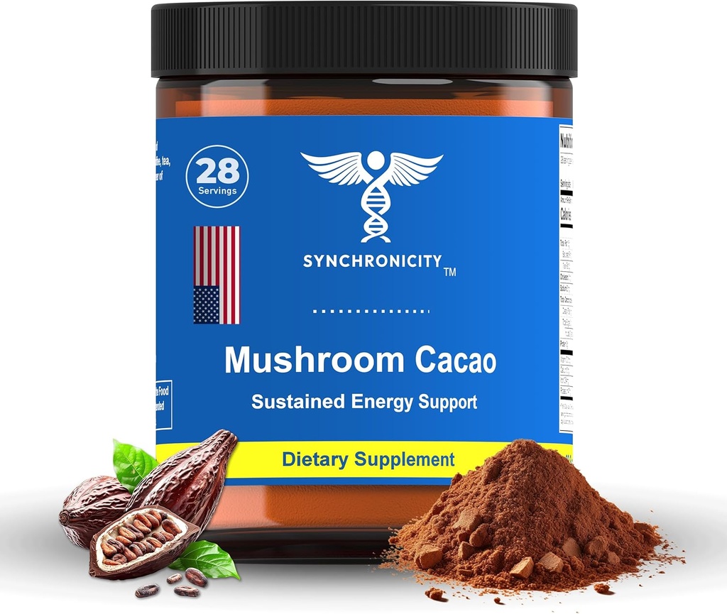 Mushroom Cacao Adaptogen Energy " Focus Drink Powder Suplemento. Potente 8:1 Lions Mane, Cordyceps " 3 Cocoa/Cacao Extracto de Blend de Yale DRS. Todo el Café Natural Alt Nootropic " Nutrient Superfood