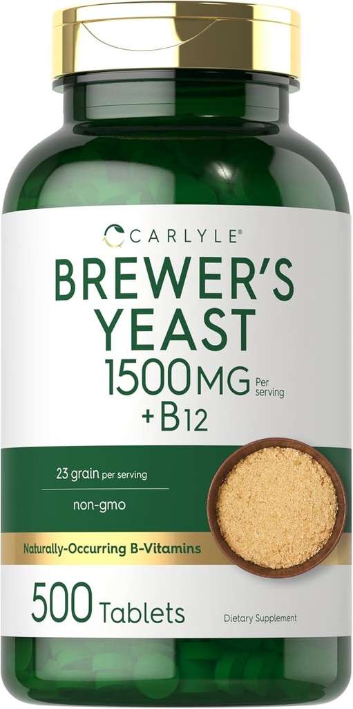 Carlyle Brewers Yeast Tablets with Vitamin B12 ← 1500mg tención 500 Conteo ← No GMO &amp; Vegetariano Suplemento