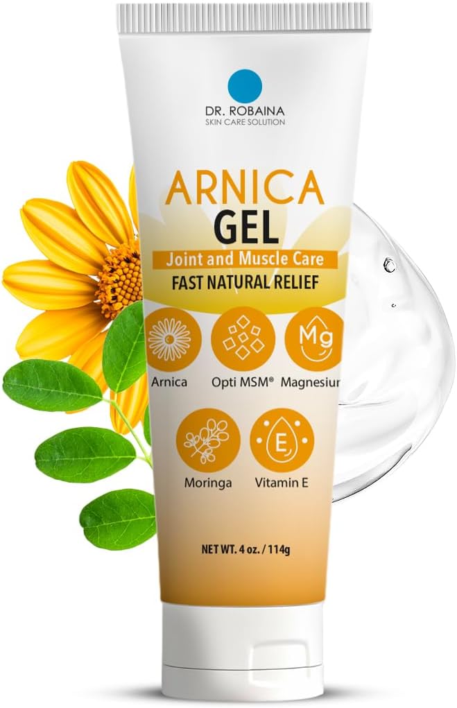 Dr. Robaina Arnica Gel 4 oz – Concentrado Arnica montana con MSM, Magnesio &amp; Vitamina E TENIDO Gel de enfriamiento no centrado para la piel fina " Áreas rotas ← Aceleración rápida, No-Greasy Silencioso Made in USA