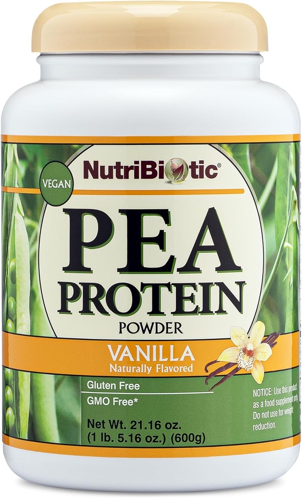 NutriBiotic Pea Protein Vanilla 21 Oz | Low Carb Vegan Plant Protein Powder | 100% Grown & Processed in the USA | Deliciously Creamy & BCAA-Rich | Made without Chemicals, GMOs & Gluten | Keto Friendly