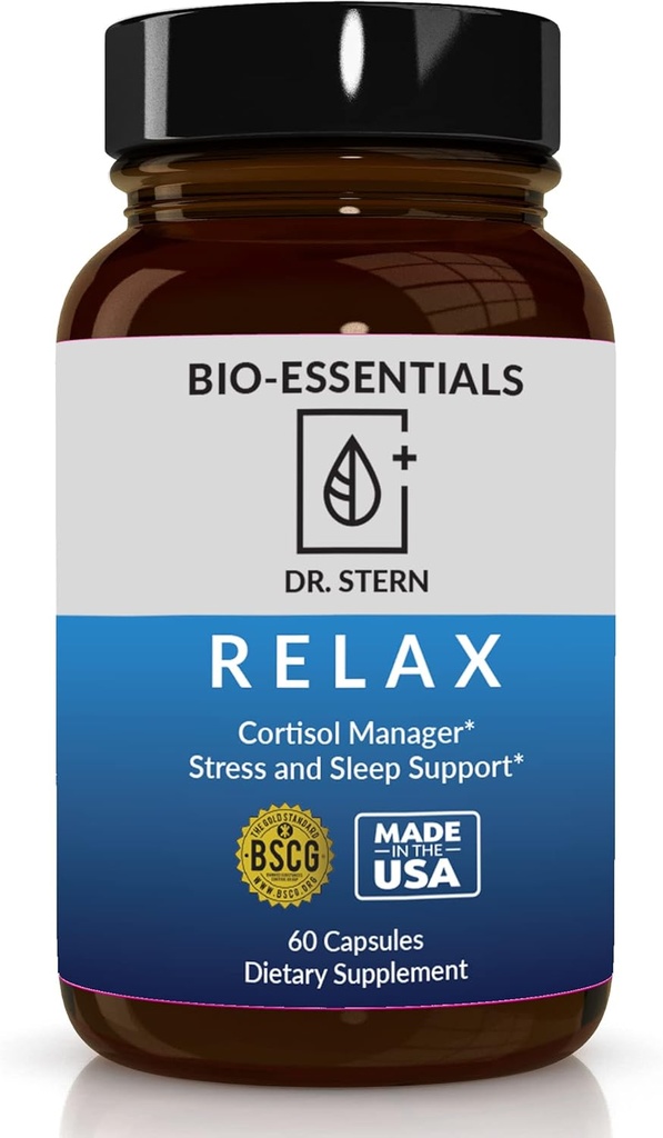 BIO-ESSENTIALS, Relax-Doctor formulado: Manages Stress, Promotes Deep Sleep, Improves Mood-W/Organic Holy Basil, Zinc, Magnesium, Vitamin B6, Magnolia Bark, L-Theanine, Vegan-Made en USA-60 Caps