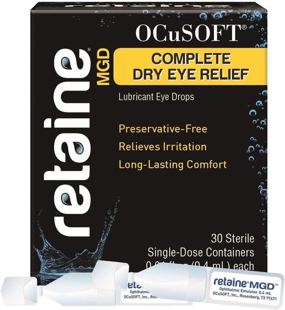 OCuSOFT Retaine MGD Complete Dry Eye Relief Lubricant Eye Drops Single-Dose Containers, 30 Count (Pack of 2)