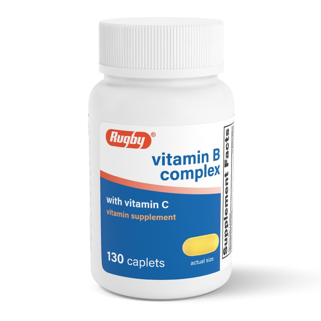 Complejo de vitamina B de Rugby con vitamina C - Complejo de vitaminas B libre de gluten para la energía, el metabolismo, el nervio y el soporte inmunológico, 130 cápsulas