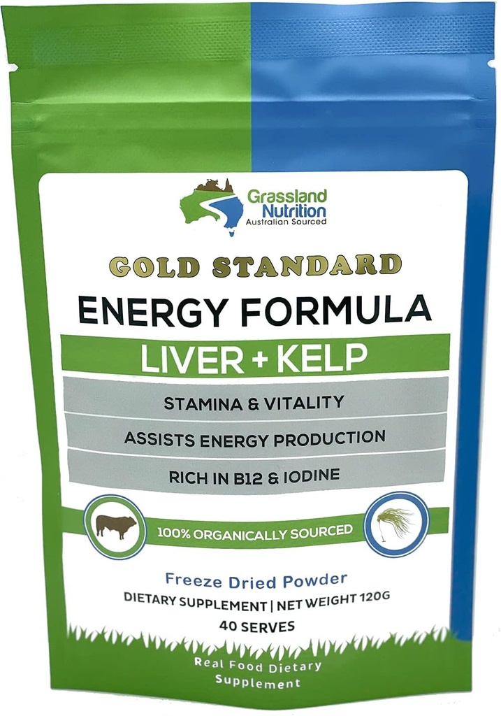 Grass Fed Beef Liver with Wild Harvested Kelp Energy Formula — Natural B12, Iodine, Iron & Vitamina A (120G Powder)