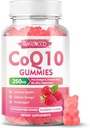CoQ10 sin azúcar 250 mg, Coenzima Q10 Suplementos Plus Omega-3, Vitamina B6 &amp; Zinc, Alta Absorción CoQ10 Suplemento para Energía Celular y Apoyo Antioxidante, Raspberry Flavor, Vegan 60Cts