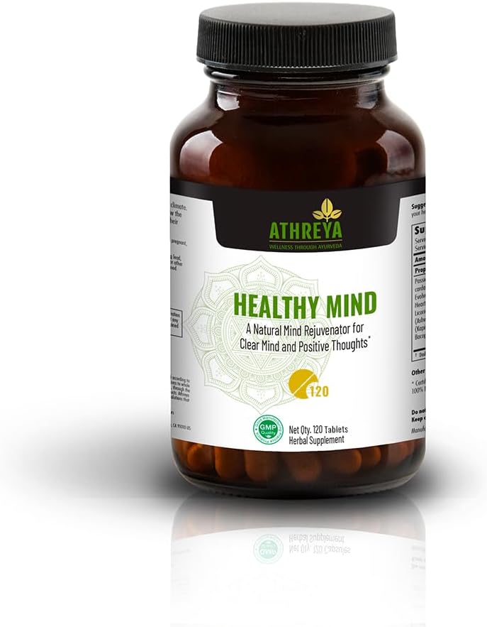 Athreya Herbs Healthy Mind Tablets | 120 Tablets | Brain Health Supplement for Clear Mind & Positive Thoughts | Memory, Focus, Mental Energy, and Concentration | Vegan, Non-GMO | 30 Day Supply