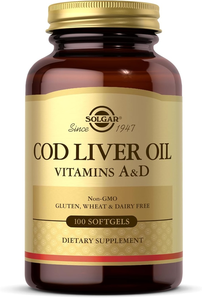 Solgar Cod Liver Oil - 100 Softgels - Proporciona vitaminas A &amp; D - No GMO, Gluten Gratis - 100 Servings