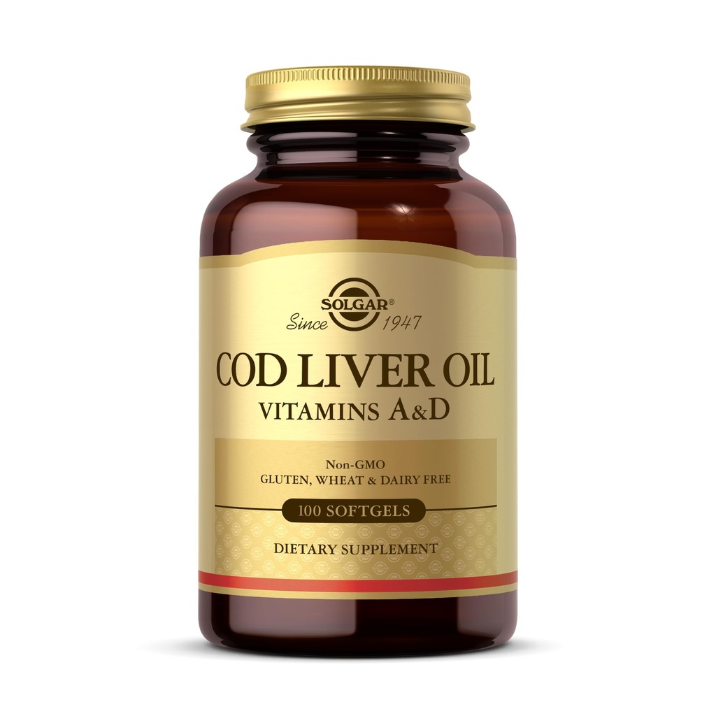 Solgar Cod Liver Oil - 100 Softgels - Proporciona vitaminas A &amp; D - No GMO, Gluten Gratis - 100 Servings