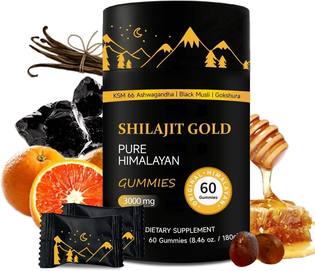 Shilajit Gummies ← Pure Himalayan Shilajit Gummies Gold ← Ashwagandha, Gokshura ← Fulvic Acid &amp; 85+ Trace Minerals for Men, Women ← Non-GMO Silencio Lab Tested Silencio No Añadido Sugar I 60 Gummy