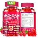 Magnesio Glycinate Gummies 600mg, Azúcar Gummies de Magnesio Libre para Adultos, Suplementos de Potasio Chewable para Apoyo Corporal, Zzz y Relajación, 120 Condes