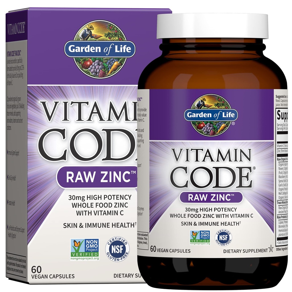 Jardín de vida Zinc 30mg + Sea-Iodine Kelp Iodine Thyroid Support 60 Capsules