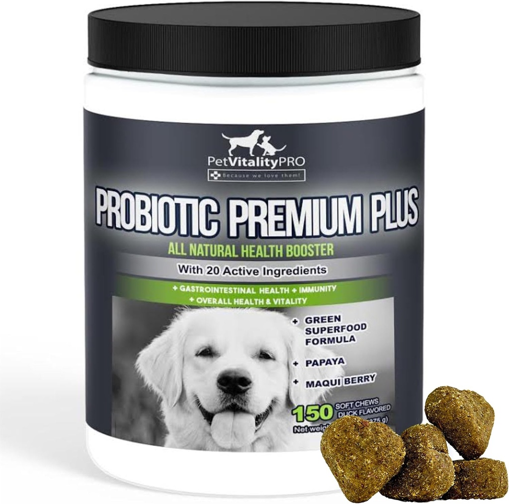 Probióticos para perros con enzimas digestivas naturales ● 4 Bill CFUs/2 Mandíbulas suaves ● Diarrea de perros Upset Stomach Yeast Gas Bad Breath Immunity Alergias Habilidad picazón Hot Spots ● 150 Conde